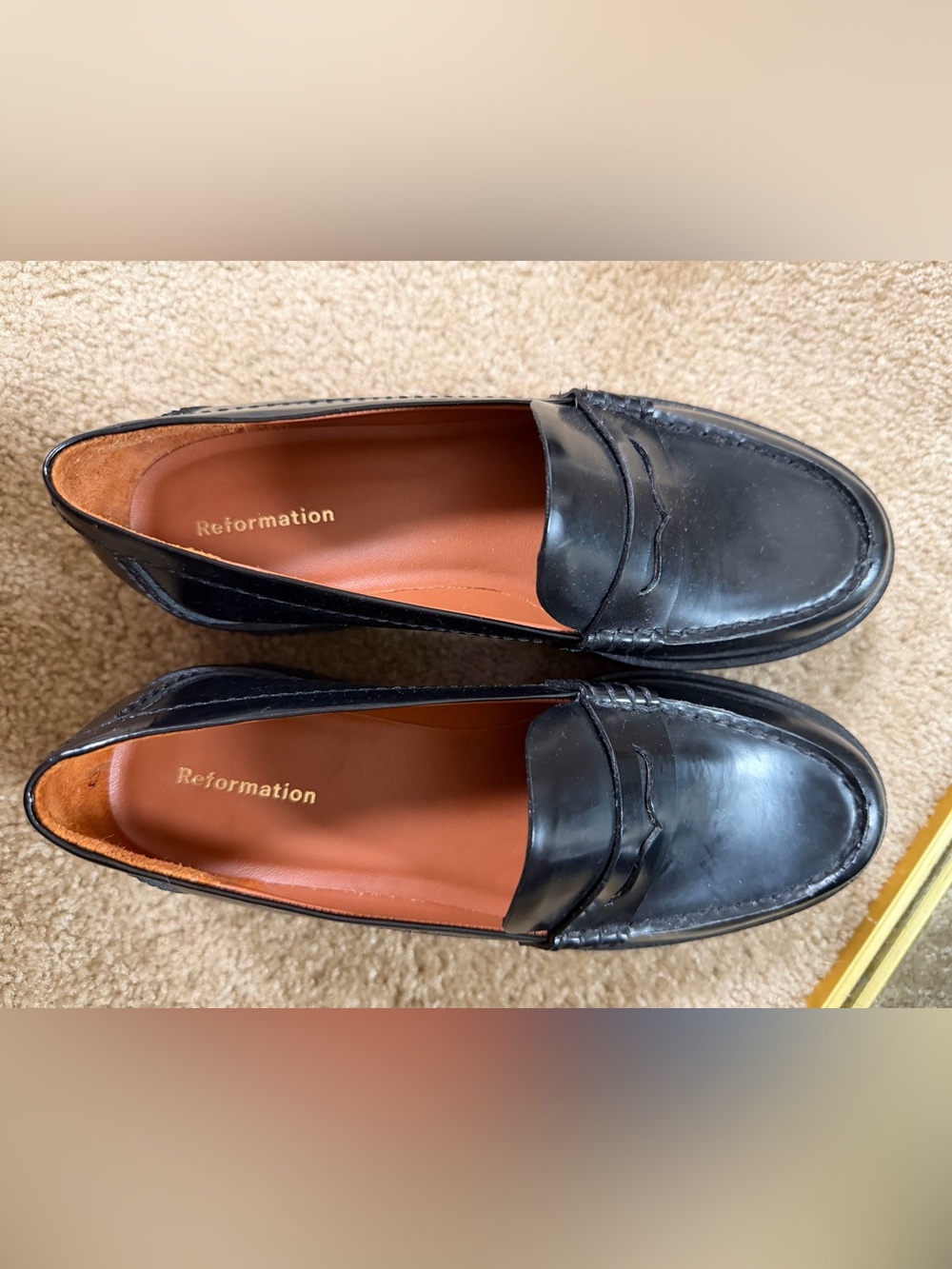 Reformation Black Leather Penny Loafers NWOB